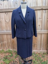 1950s 1960s True Vintage Luxe Parisian Chic Navy Tweed Wool Skirt Suit S/M EUC picture