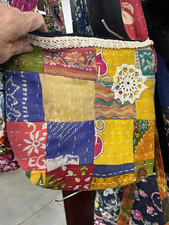Handmade Patchwork Quilted kantha bag Multicolor, Lace Trim one of a kind. picture