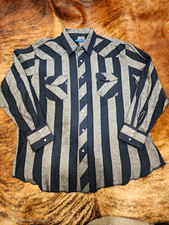 Vintage Wrangler Mens Brushpopper Western BlackGray Striped PearlSnap LS 2XL picture