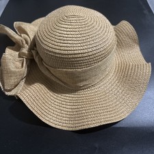 Women's Sun Straw Light Brown Hat Complete With Ribbon And Now picture
