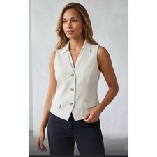 Spanx The Perfect Vest Cream Off White Sleeveless Button Front Tailored Large picture