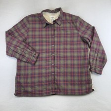 L.L. Bean Shirt Jacket Womens XL Purple Plaid Flannel Fleece Lined Button Front picture