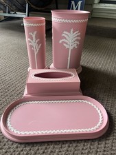 Vintage Fesco Pink Bathroom Set Trash Can Tissue Toilet Brush Holder Vanity Tray picture