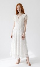 Vintage 1980s Scott McClintock Dress  Sz  6 White Lace Flutter Sleeve  Midi NWOT picture