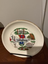vintage mid-20th-century decorative ceramic souvenir plate featuring colorful il picture