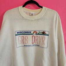 Vintage 80s 90s XXL Crewneck Sweatshirt Wisconsin License Plate badgers WI MKE picture