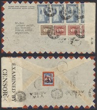 1940 Air mail Cover New Westminster BC to Argentina Censored Christmas Seal Back picture