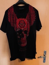 PHILIPP PLEIN Black T-Shirt Red Rhinestone Skull Wings Crystal Tee Size XL picture