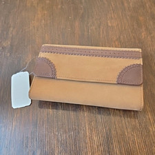 Tan & Brown Genuine Leather Trifold Women's Clutch Wallet picture