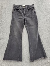 The Great The Kick Bell Womens Jeans 25 Black Faded Vintage Wash Raw Hem Flare picture
