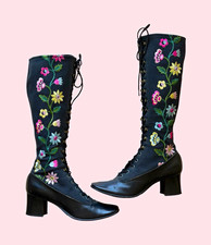 RARE 1970s Penny Lane Flower Lace Up Boots Size 6 picture