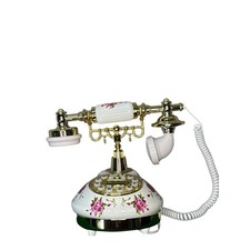 Retro Floral Rose Landline Telephone White Gold LCD Push Button Phone picture
