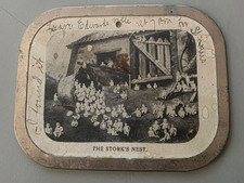 Unusually Rare Metal Rimmed Postcard Stork's Nest Pregnancy Backstory picture