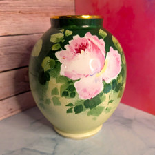 Antique Limoges France Hand Painted Floral Vase Signed F Poujol Pink Roses 7.5