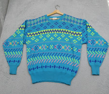 Vintage Nils Skiwear Sweater Mens XL Blue Geometric Knit Retro Ski Hong Kong picture