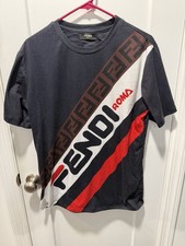 Fendi Mania Logo Print brown Mens T-Shirt FF Zuca Size L picture