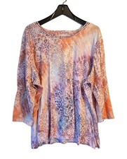 Alfred Dunner Women's 3X Floral Lace Tunic Top w/ 3/4 Sleeves and Mandala Print picture
