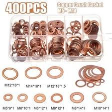 400 Pcs Solid Copper Crush Washers Gasket Set Flat O-Ring Seal Assortment picture