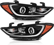 For 2017-2018 Hyundai Elantra Halogen Clear Lens Headlight Lamp Black Left+Right picture