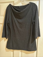 Ann Taylor Charcoal Draped Neck 3/4 Sleeve Top Size L picture