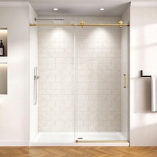 Brushed Gold Long Term Use Walk In Shower Door 56-60