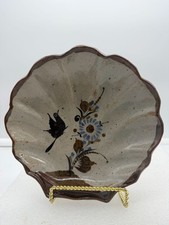 Jorge Wilmot Tonala Mexico Pottery Shell Shaped Dish Bird Floral Design-AS IS picture