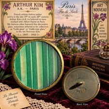 EXTRA RARE GALLE TYPE GLASS set in metal ART NOUVEAU signed AK Arthur Kim Paris picture