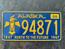 1966  Alaska License Plate 94871 Totem North To The Future picture