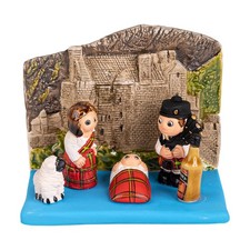 Scottish Nativity Handmade Clay 3.3in Scotland Whisky Bagpipe Edinburgh UK Art picture