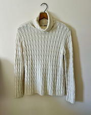 Talbots Women's Ivory Cable-Knit Turtleneck Pullover Sweater Silk Cashmere S picture