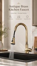 Antique Brass Kitchen Faucet Pull-Out Sprayer 360° Swivel Hot Cold Mixer Tap picture