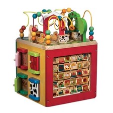 Wooden Farm Activity Cube Toddler Toy 5-Sided Bead Maze Doors Spinners 1+ picture