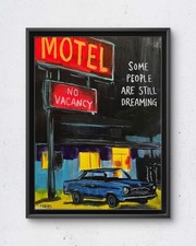 Faris Original 12x16 Expressionist Motel No Vacancy Night Painting Signed Canvas picture