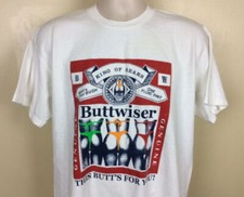 Vtg 90s Buttwiser T-Shirt White L Buttwiser Parody Funny Shirt picture