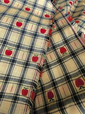 4 Yards Blue Beige Red Gingham Plaid Cotton Fabric Lot VTG French Country Woven picture