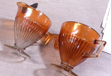 Antique Carnival Glass Creamer & Sugar Bowl Footed Pedestal Ribbed Marigold picture