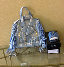Coach Blue Denim & Leather Shoulder Bag Zip Closure Gold Hardware w/ Box picture