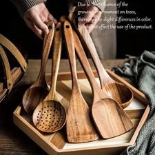Wood Kitchen Utensils Set, 5 PCs Natural Acacia Wooden Spoons For Cooking picture