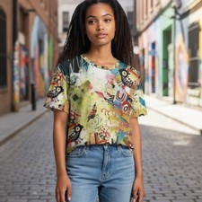 Inoah Made in USA Abstract Art Bird Print Tunic Top Shirt Medium picture
