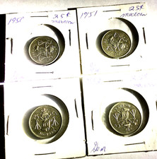 1950 1951 1952 1953 MEXICO 25 CENTAVOS 4 COIN SET 30% SILVER UNC GEM SHIPS FREE picture
