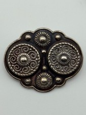 Antique 830 Silver Repousse Swirl Design Brooch Marked 830S picture