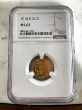 1914-D $2.50 Indian Head Gold Quarter Eagle MS62 NGC picture
