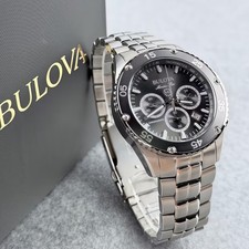 Bulova Marine Star 98B401 Men's Chronograph Quartz Black Dial Watch 41.5mm picture