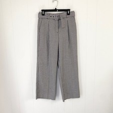 NWT LOFT Black White Houndstooth Belted Wide Leg Pants Size 4 Petite picture