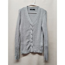 Lauren Ralph Lauren Silver V-Neck Cable-Front Sweater picture