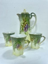 Antique A.C. Bavaria Grape Green Chocolate Pot with Lid Set 3 Cups  picture