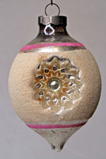 VTG 40s Glass FLOWER Embossed Indent Mica DROP Christmas Ornament Franke US of A picture