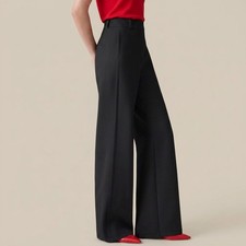 OGL Move Stretchy Mid Rise Fly-Front Black Wide Leg Trousers Pants Size S/P 2632 picture