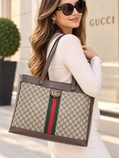 Authentic Gucci Ophidia GG Supreme Canvas Large Tote Bag Web Stripe Shoulder Bag picture
