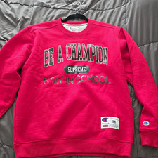 Supreme x Champion Red Crewneck Sweatshirt Mens M Logo Graphic Fleece picture